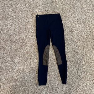 Ralph Lauren Navy Blue Riding Leggings w/ Faux Leather Brown Patches